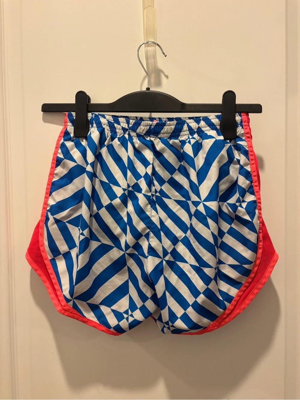 Nike Women’s Blue Geometric Athletic Shorts with Coral Trim